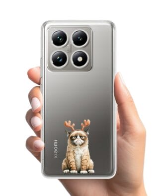 Etui do Xiaomi 14T Pro przeźroczyste, silikonowe Flexi, Przytulne święta, Kot który nie chciał być reniferem