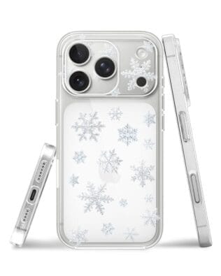 Etui do iPhone 17 Pro przeźroczyste, silikonowe Flexi, Zimowa magia, Delikatne płatki śniegu