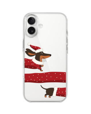 Etui do iPhone 17 przeźroczyste, silikonowe Flexi, Przytulne święta, świąteczny jamnik