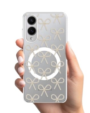 Etui do Samsung Galaxy S25 Edge z MagSafe przeźroczyste, silikonowe Flexi, Przytulne święta, złote kokardki
