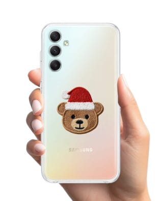 Etui do Samsung Galaxy A34 5G przeźroczyste, silikonowe Flexi, Przytulne święta, Miś mikołajek