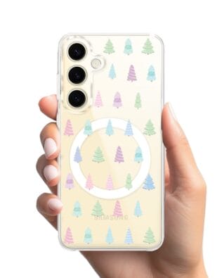 Etui do Samsung Galaxy S24 z MagSafe przeźroczyste, silikonowe Flexi, Pastelowe choinki