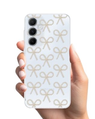 Etui do Samsung Galaxy A35 5G przeźroczyste, silikonowe Flexi, Przytulne święta, złote kokardki