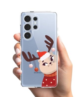 Etui do Samsung Galaxy S25 Ultra przeźroczyste, silikonowe Flexi, Kotek przebrany za reniferka