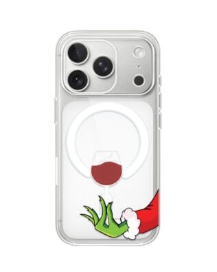 Etui do iPhone 17 Pro Max z MagSafe przeźroczyste, silikonowe Flexi, Zielony psotnik z lampką wina