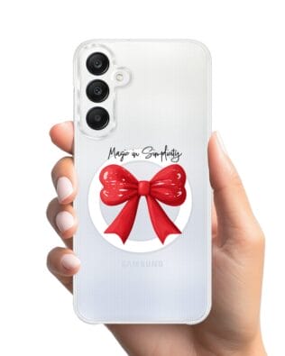 Etui do Samsung Galaxy A25 5G z MagSafe przeźroczyste, silikonowe Flexi, Przytulne święta, Czerwona kokarda