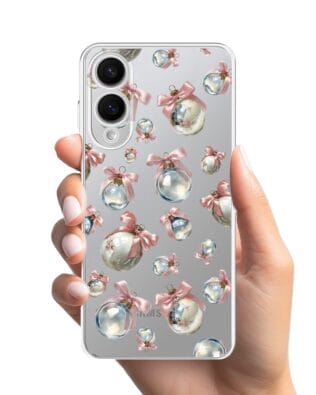 Etui do Samsung Galaxy S25 Edge przeźroczyste, silikonowe Flexi, Przytulne święta, Pastelowe bombki