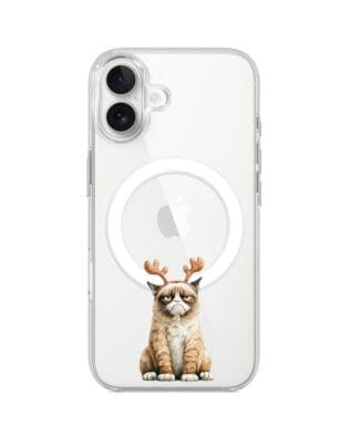 Etui do iPhone 17 z MagSafe przeźroczyste, silikonowe Flexi, Przytulne święta, Kot który nie chciał być reniferem