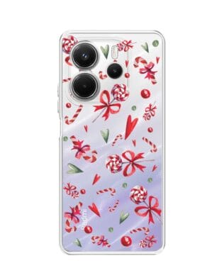 Etui do Xiaomi Redmi Note 14 5G przeźroczyste, silikonowe Flexi, Cukierki świąteczne