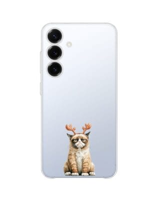 Etui do Samsung Galaxy S25 przeźroczyste, silikonowe Flexi, Przytulne święta, Kot który nie chciał być reniferem