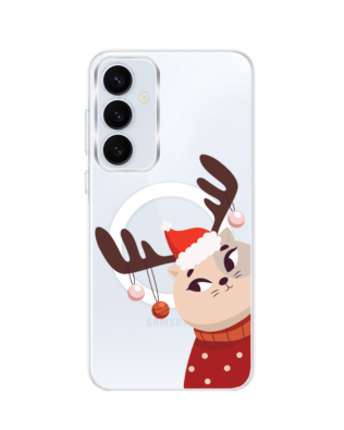 Etui do Samsung Galaxy A55 5G z MagSafe przeźroczyste, silikonowe Flexi, Kotek przebrany za reniferka