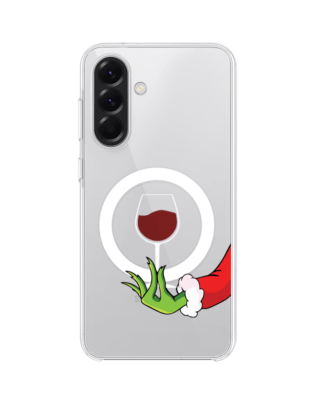 Etui do Samsung Galaxy A56 5G z MagSafe przeźroczyste, silikonowe Flexi, Zielony psotnik z lampką wina