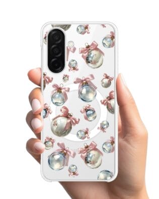 Etui do Samsung Galaxy A26 5G z MagSafe przeźroczyste, silikonowe Flexi, Przytulne święta, Pastelowe bombki