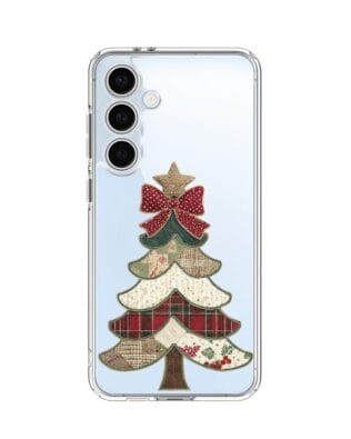 Etui do Samsung Galaxy S24 FE przeźroczyste, silikonowe Flexi, Przytulne święta, Kraciasta choinka