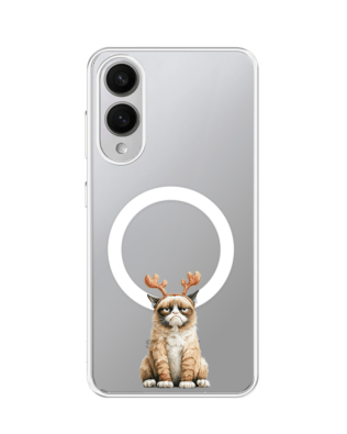 Etui do Samsung Galaxy S25 Edge z MagSafe przeźroczyste, silikonowe Flexi, Przytulne święta, Kot który nie chciał być reniferem