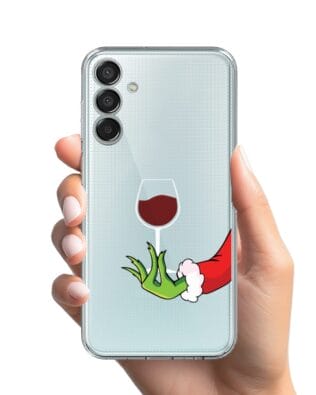 Etui do Samsung Galaxy M15 5G przeźroczyste, silikonowe Flexi, Zielony psotnik z lampką wina