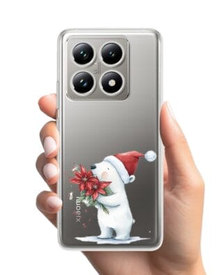 Etui do Xiaomi 14T Pro przeźroczyste, silikonowe Flexi, Przytulne święta, Miś świąteczny