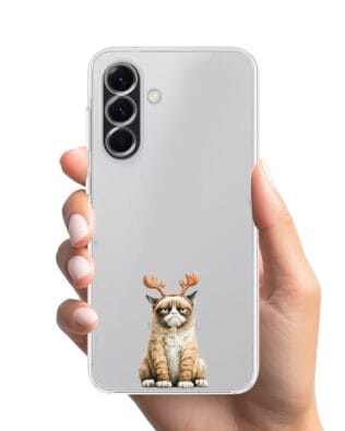 Etui do Samsung Galaxy A56 5G przeźroczyste, silikonowe Flexi, Przytulne święta, Kot który nie chciał być reniferem