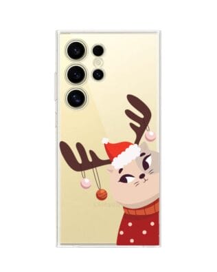 Etui do Samsung Galaxy S24 Ultra przeźroczyste, silikonowe Flexi, Kotek przebrany za reniferka