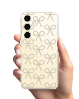 Etui do Samsung Galaxy S24 przeźroczyste, silikonowe Flexi, Przytulne święta, złote kokardki