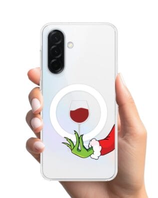 Etui do Samsung Galaxy A36 5G z MagSafe przeźroczyste, silikonowe Flexi, Zielony psotnik z lampką wina