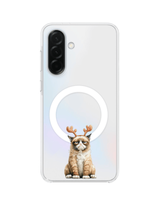 Etui do Samsung Galaxy A36 5G z MagSafe przeźroczyste, silikonowe Flexi, Przytulne święta, Kot który nie chciał być reniferem