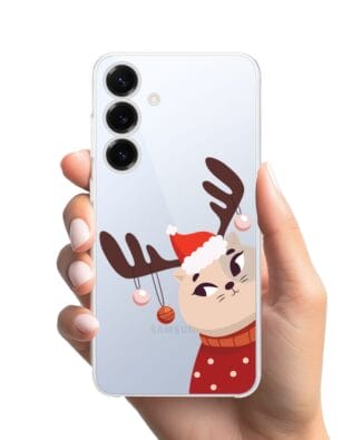 Etui do Samsung Galaxy S25 przeźroczyste, silikonowe Flexi, Kotek przebrany za reniferka