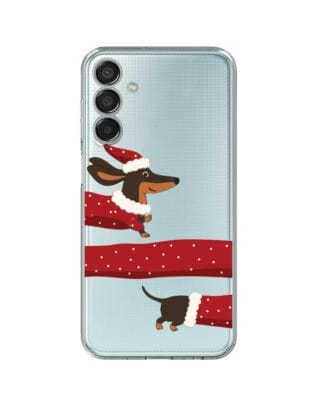 Etui do Samsung Galaxy M15 5G przeźroczyste, silikonowe Flexi, Przytulne święta, świąteczny jamnik