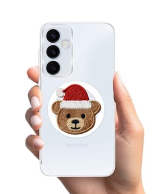 Etui do Samsung Galaxy A55 5G z MagSafe przeźroczyste, silikonowe Flexi, Przytulne święta, Miś mikołajek