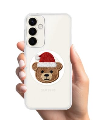 Etui do Samsung Galaxy S23 FE 5G z MagSafe przeźroczyste, silikonowe Flexi, Przytulne święta, Miś mikołajek