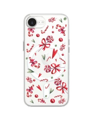 Etui do iPhone 16e z MagSafe przeźroczyste, silikonowe Flexi, Cukierki świąteczne