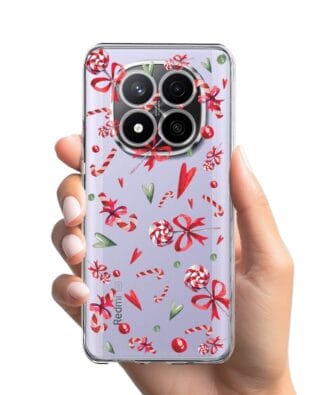 Etui do Xiaomi Redmi Note 14 Pro 4G przeźroczyste, silikonowe Flexi, Cukierki świąteczne
