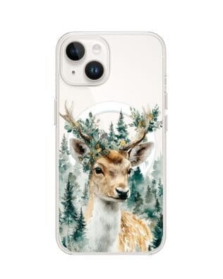 Etui do iPhone 13 Mini z MagSafe przeźroczyste, silikonowe Flexi, Przytulne święta, Leśny jelonek