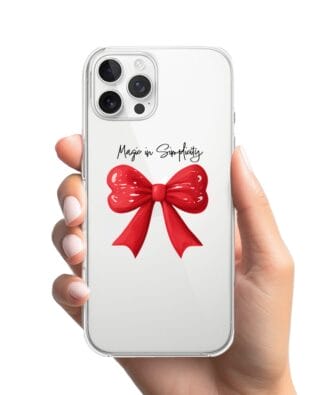 Etui do iPhone 12 Pro przeźroczyste, silikonowe Flexi, Przytulne święta, Czerwona kokarda