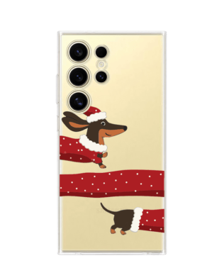 Etui do Samsung Galaxy S24 Ultra przeźroczyste, silikonowe Flexi, Przytulne święta, świąteczny jamnik