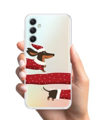 Etui do Samsung Galaxy A34 5G przeźroczyste, silikonowe Flexi, Przytulne święta, świąteczny jamnik