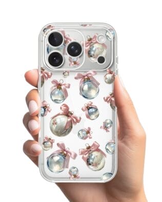 Etui do iPhone 17 Pro Max przeźroczyste, silikonowe Flexi, Przytulne święta, Pastelowe bombki