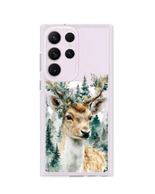 Etui do Samsung Galaxy S23 Ultra z MagSafe przeźroczyste, silikonowe Flexi, Przytulne święta, Leśny jelonek