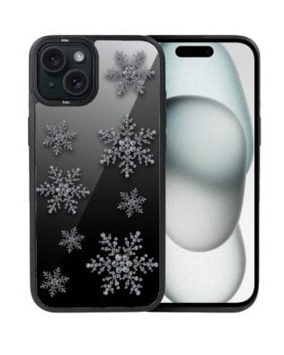 Etui do iPhone 15 Plus IBIZU DropGuard Matt z MagSafe, Zimowa magia, Płatki śniegu na czarnym lustrze