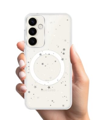 Etui do Samsung Galaxy S23 Plus z MagSafe przeźroczyste, silikonowe Flexi, Zimowa magia, Szampańskie gwiazdki