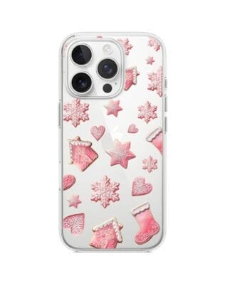 Etui do iPhone 14 Pro przeźroczyste, silikonowe Flexi, Przytulne święta, Różowe pierniczki