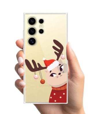 Etui do Samsung Galaxy S24 Ultra przeźroczyste, silikonowe Flexi, Kotek przebrany za reniferka