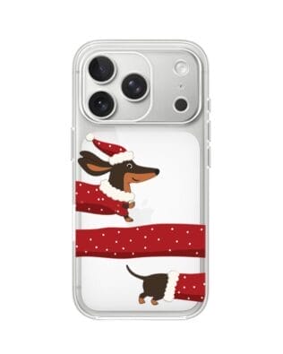 Etui do iPhone 17 Pro przeźroczyste, silikonowe Flexi, Przytulne święta, świąteczny jamnik