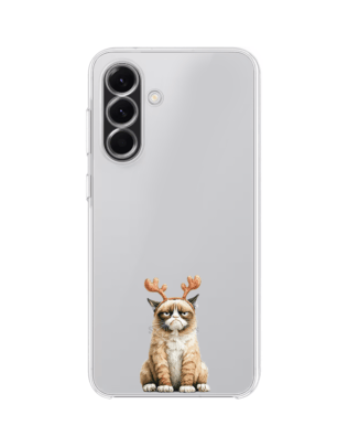 Etui do Samsung Galaxy A56 5G przeźroczyste, silikonowe Flexi, Przytulne święta, Kot który nie chciał być reniferem