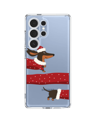 Etui do Samsung Galaxy S25 Ultra przeźroczyste, silikonowe Flexi, Przytulne święta, świąteczny jamnik