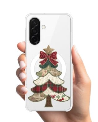Etui do Samsung Galaxy A26 5G z MagSafe przeźroczyste, silikonowe Flexi, Przytulne święta, Kraciasta choinka