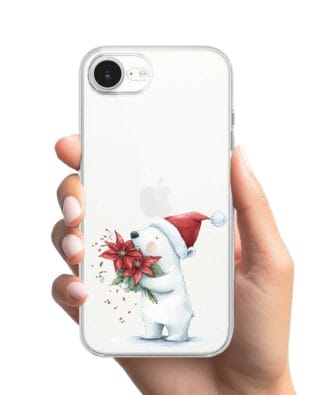 Etui do iPhone 16e przeźroczyste, silikonowe Flexi, Przytulne święta, Miś świąteczny