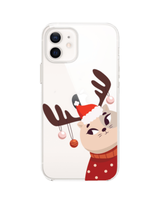 Etui do iPhone 12 Mini przeźroczyste, silikonowe Flexi, Kotek przebrany za reniferka