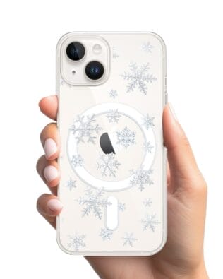 Etui do iPhone 13 z MagSafe przeźroczyste, silikonowe Flexi, Zimowa magia, Delikatne płatki śniegu