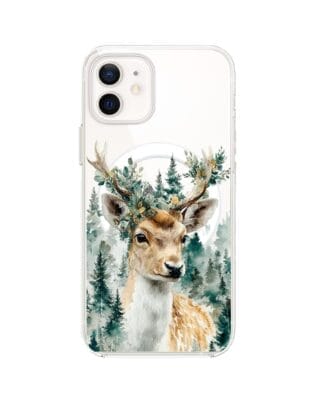 Etui do iPhone 12 Mini z MagSafe przeźroczyste, silikonowe Flexi, Przytulne święta, Leśny jelonek